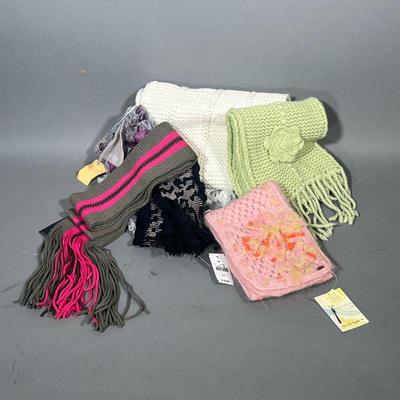 (6PC) [NWT] WOMEN'S SCARVES | Women's knit winter scarves, including Pink Free People scarf, made in India. Light green...