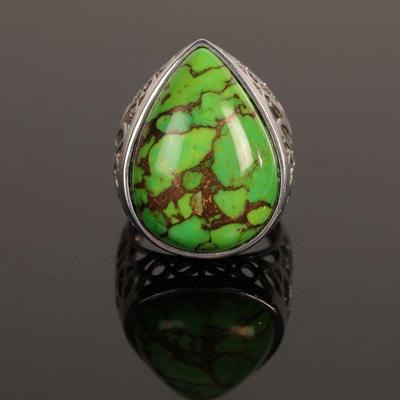 Green Mohave turquoise & Sterling ring