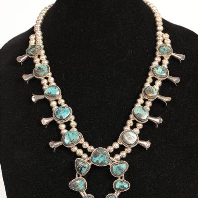 Native American Sterling & Turquoise Squash Blossom necklace #2