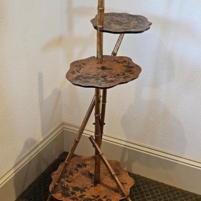 Mid Century Bamboo Tiered Plant Stand