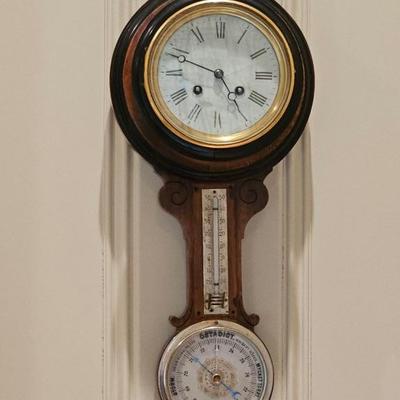 Vintage Banjo Style Wall Clock w/ Weather