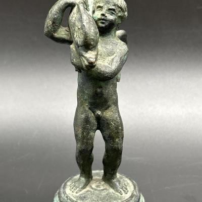 Bronze Nude Statue Buddhist Holding Fish
