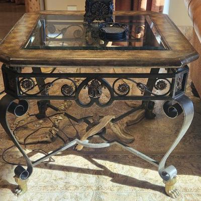 3 Piece Wrought Iron w/ Glass-top Living Room Furniture End Table - 29"L x 29"W x 25"H ($95)