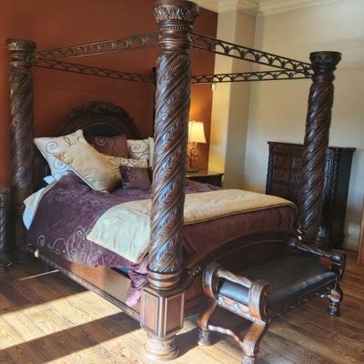 "North Shore" Collection ByÂ ï»¿AshleyÂ FurnitureÂ 4 Poster Canopy Bed (King or California King) - paid $2900, 83"W x...