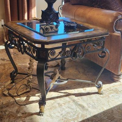 3 Piece Wrought Iron w/ Glass-top Living Room Furniture End Table - 29"L x 29"W x 25"H ($95)