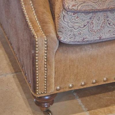 Raymond Waites By Lane Sofa / Couch On Castors - kept in formal sitting area, very clean, nailhead trim, paisley upholstery, 90"L x...