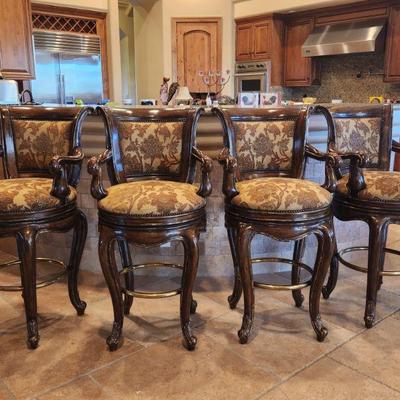 4 Matching Marge Carson (Robb & Stucky) Swivel Kitchen / Bar Stools - paid $10k new for the set, bar height, minor wear, wood, leather,...