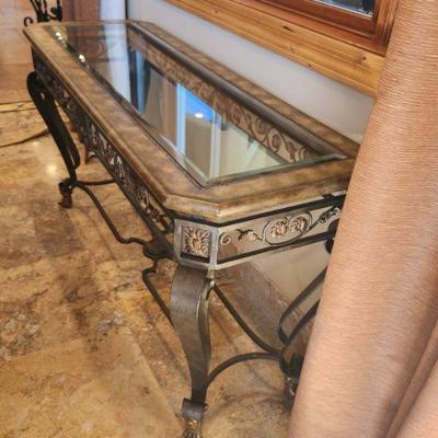 3 Piece Wrought Iron w/ Glass-top Living Room Furniture - Entry / Sofa Table - 57.75