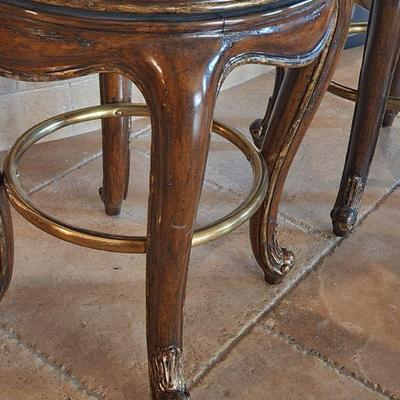 4 Matching Marge Carson Swivel Kitchen / Bar Stools - paid $10k new for the set, bar height, minor wear, wood, leather, upholstered in...