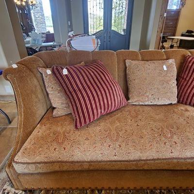 Raymond Waites By Lane Sofa / Couch On Castors - kept in formal sitting area, very clean, nailhead trim, paisley upholstery, 90"L x...
