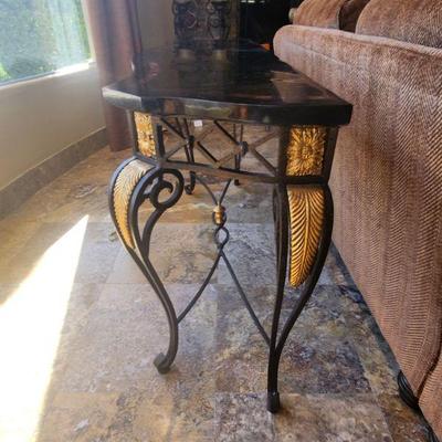 Wrought Iron Entry / Sofa Table w/ Black Marbletop & Tile Inlay - great condition, kept behind large sectional sofa out of sight, 56