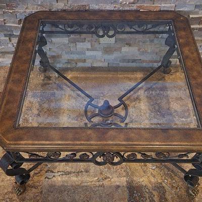 3 Piece Wrought Iron w/ Glass-top Living Room Furniture Coffeetable - 40"L x 40"W x 20.25"H ($145)
