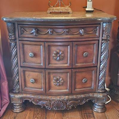 "North Shore" Collection ByÂ ï»¿AshleyÂ Furniture ï»¿2 Matching 3 Drawer Nightstands w/ Marble Top - paid $730EA., 35.75"W...