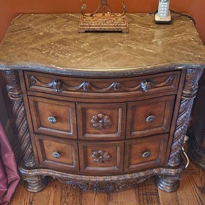 "North Shore" Collection ByÂ ï»¿AshleyÂ Furniture ï»¿2 Matching 3 Drawer Nightstands w/ Marble Top - paid $730EA., 35.75"W...