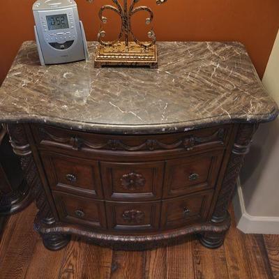 "North Shore" Collection ByÂ ï»¿AshleyÂ Furniture ï»¿2 Matching 3 Drawer Nightstands w/ Marble Top - paid $730EA., 35.75"W...