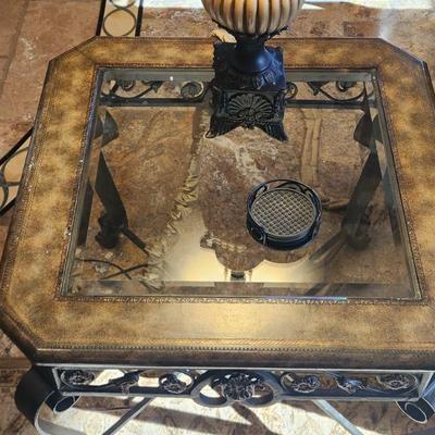 3 Piece Wrought Iron w/ Glass-top Living Room Furniture End Table - 29"L x 29"W x 25"H ($95)