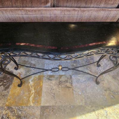 Wrought Iron Entry / Sofa Table w/ Black Marbletop & Tile Inlay - great condition, kept behind large sectional sofa out of sight, 56