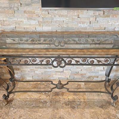 3 Piece Wrought Iron w/ Glass-top Living Room Furniture - Entry / Sofa Table - 57.75"L x 20"D x 30.5"H ($245)