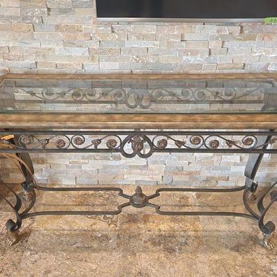 3 Piece Wrought Iron w/ Glass-top Living Room Furniture - Entry / Sofa Table - 57.75