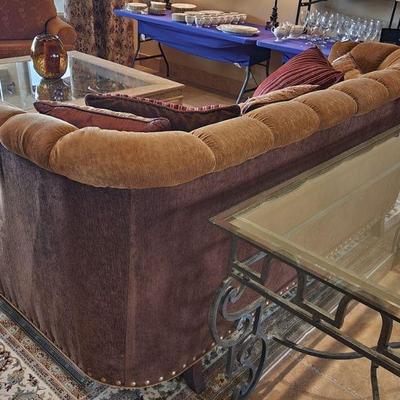 Raymond Waites By Lane Sofa / Couch On Castors - kept in formal sitting area, very clean, nailhead trim, paisley upholstery, 90"L x...