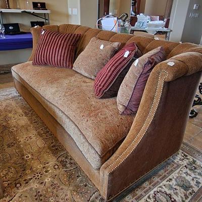 Raymond Waites By Lane Sofa / Couch On Castors - kept in formal sitting area, very clean, nailhead trim, paisley upholstery, 90