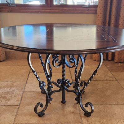 A.R.T. Furniture Round Kitchen Table w / Wood Top & Wrought Iron Legs - 53