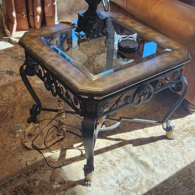 3 Piece Wrought Iron w/ Glass-top Living Room Furniture End Table - 29"L x 29"W x 25"H ($95)