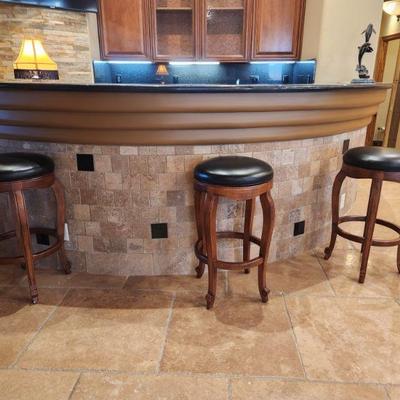 3 Matching Robb & Stucky Bar Stools - kept in bar area, great condition, wood & leather, high quality, very comfortable, 30