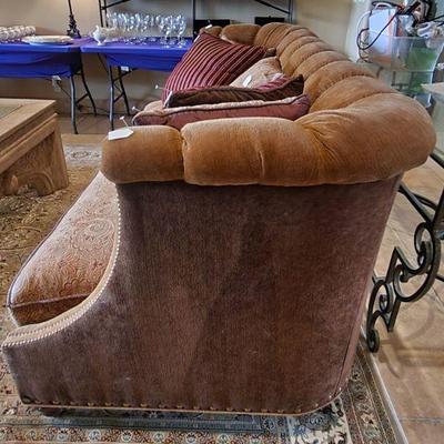 Raymond Waites By Lane Sofa / Couch On Castors - kept in formal sitting area, very clean, nailhead trim, paisley upholstery, 90"L x...