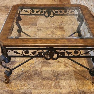 3 Piece Wrought Iron w/ Glass-top Living Room Furniture Coffeetable - 40"L x 40"W x 20.25"H ($145)