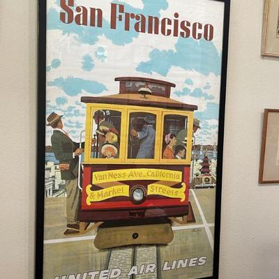 Vintage framed United Airlines poster San Francisoc