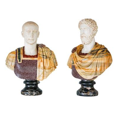 Pair of Italian Specimen Marble Busts of Roman Emperors, 20th Century