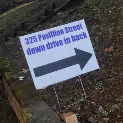 Sale is in the Carriage House Behind the big BLUE HOUSE and down the alleyway.