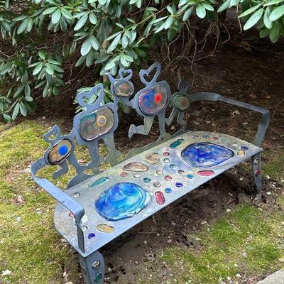 Drew Smith (1948-2018) Sculptural Glass and Metal Bench