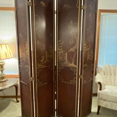 Solid wood 4 Panel Room Divider - Asian Inspired