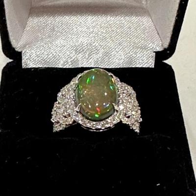 Opal and diamond ring - Written appraisal available