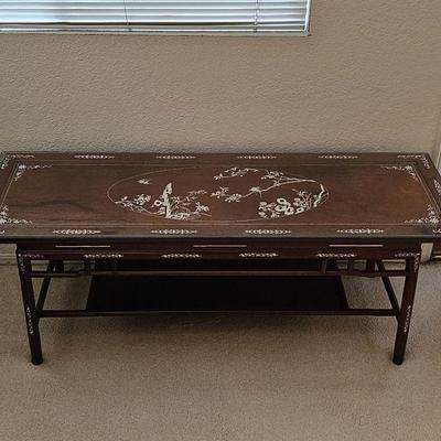 Chinese redwood table with ivory inlay