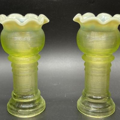 Pair of Antique Victorian Ribbed Candle Holders