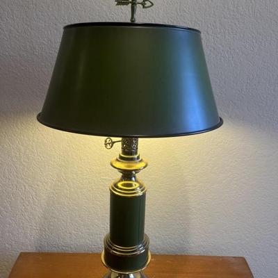 VIntage Green Metal & Brass Table Lamp w/ Shade