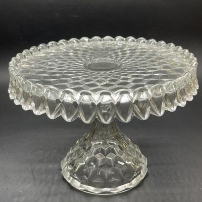 Fostoria American Cube Patterned Glass Cake Stand