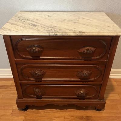 Antique 3-Drawer Chest / Nightstand w/ Marble Top