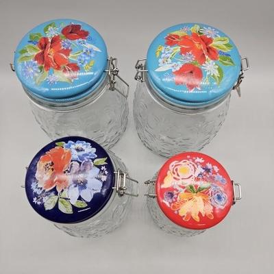 4 Pc. Pioneer Woman Glass Canister Set w/ Snap Lock Lids