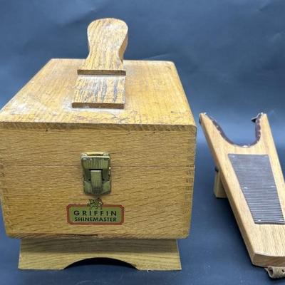 Vintage Wooden Shoe Shine Box w/ Supplies