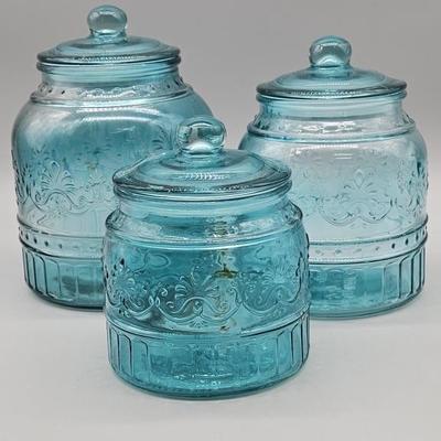 Aqua Pressed Glass 3-Canister Set by Pioneer Woman