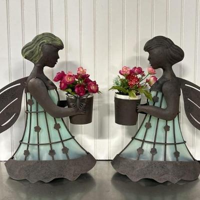 2- Country Angels Holding Flowers / Tabletop Decor