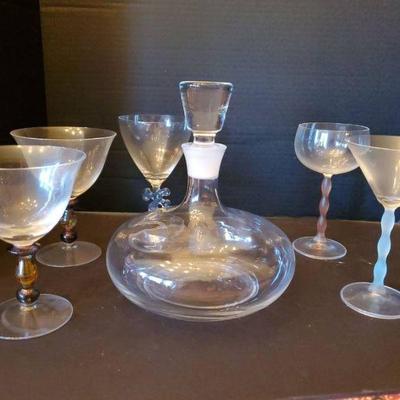 Beatuful Decanter And Assorted Glasses	