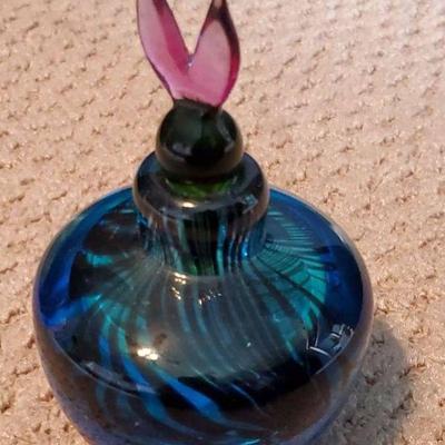 Murano Blue Zebra Striped Perfume Bottle (5")