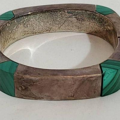 Sterling 950 And Malachite Hinged Bracelet - Vintage