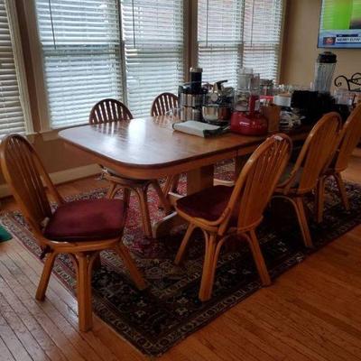 Large Rectangle Wood Kitchen Dining Table w/ 8 Swivel Chairs 94"W x 42"D x 30"H