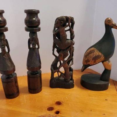 African Decor Carved Wooden Statues Lot